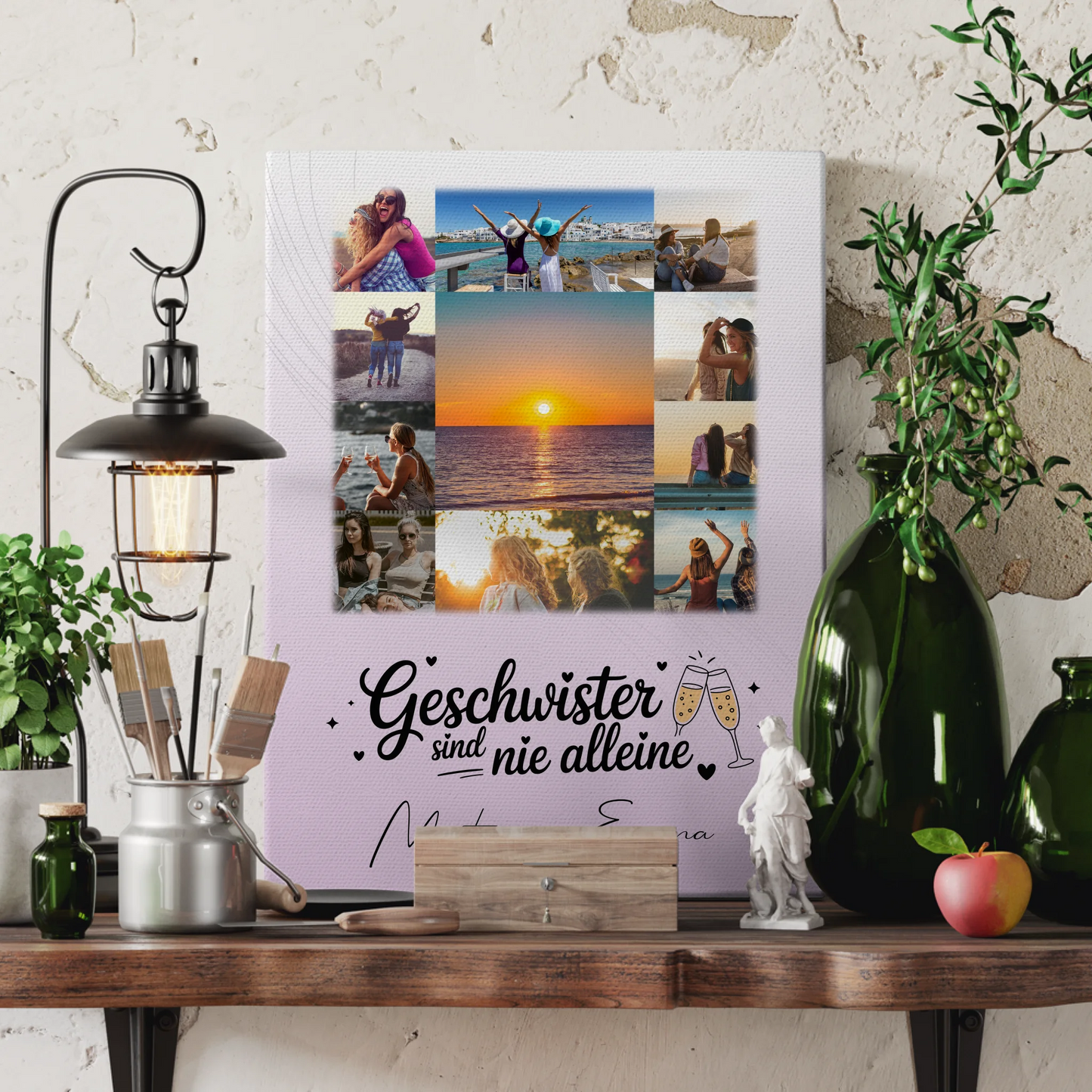 Personalisierte Schwester Leinwand mit 11 Fotos Geschwister sind nie alleine Geschenk