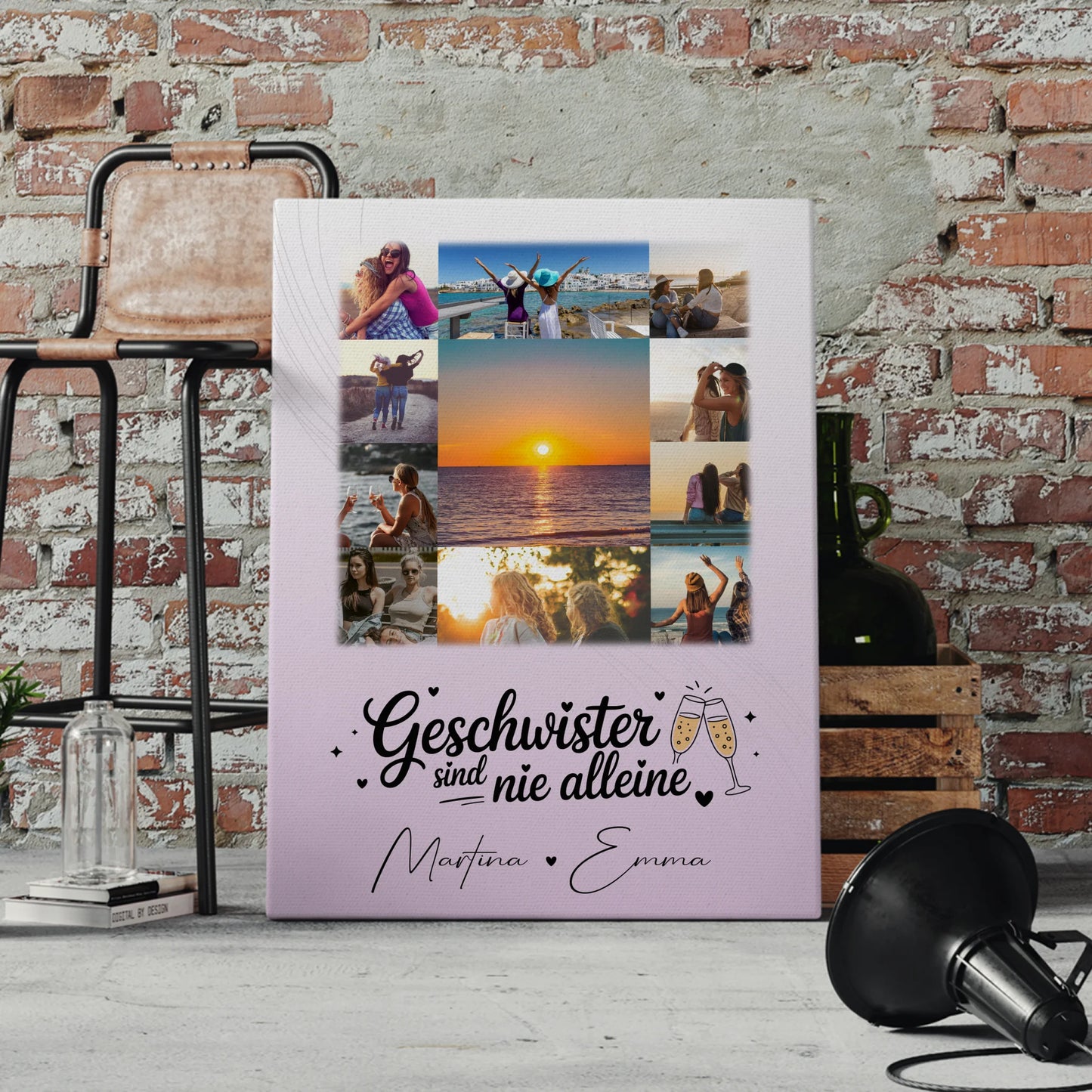 Personalisierte Schwester Leinwand mit 11 Fotos Geschwister sind nie alleine Geschenk