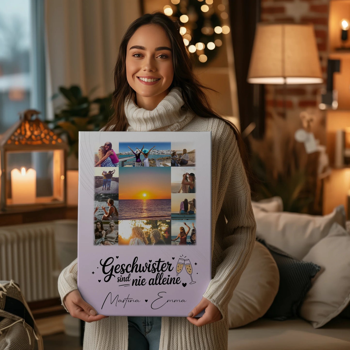 Personalisierte Schwester Leinwand mit 11 Fotos Geschwister sind nie alleine Geschenk