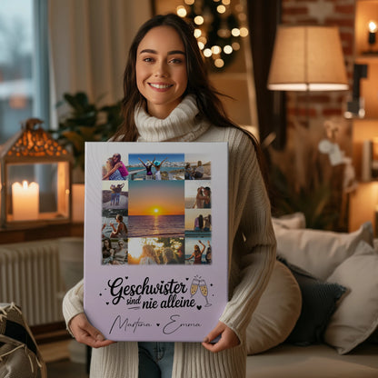 Personalisierte Schwester Leinwand mit 11 Fotos Geschwister sind nie alleine Geschenk
