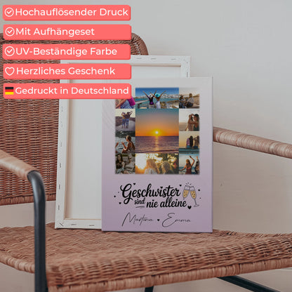 Personalisierte Schwester Leinwand mit 11 Fotos Geschwister sind nie alleine Geschenk