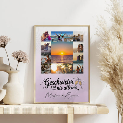 Personalisiertes Poster Schwester Geschwister sind nie alleine mit 11 Fotos