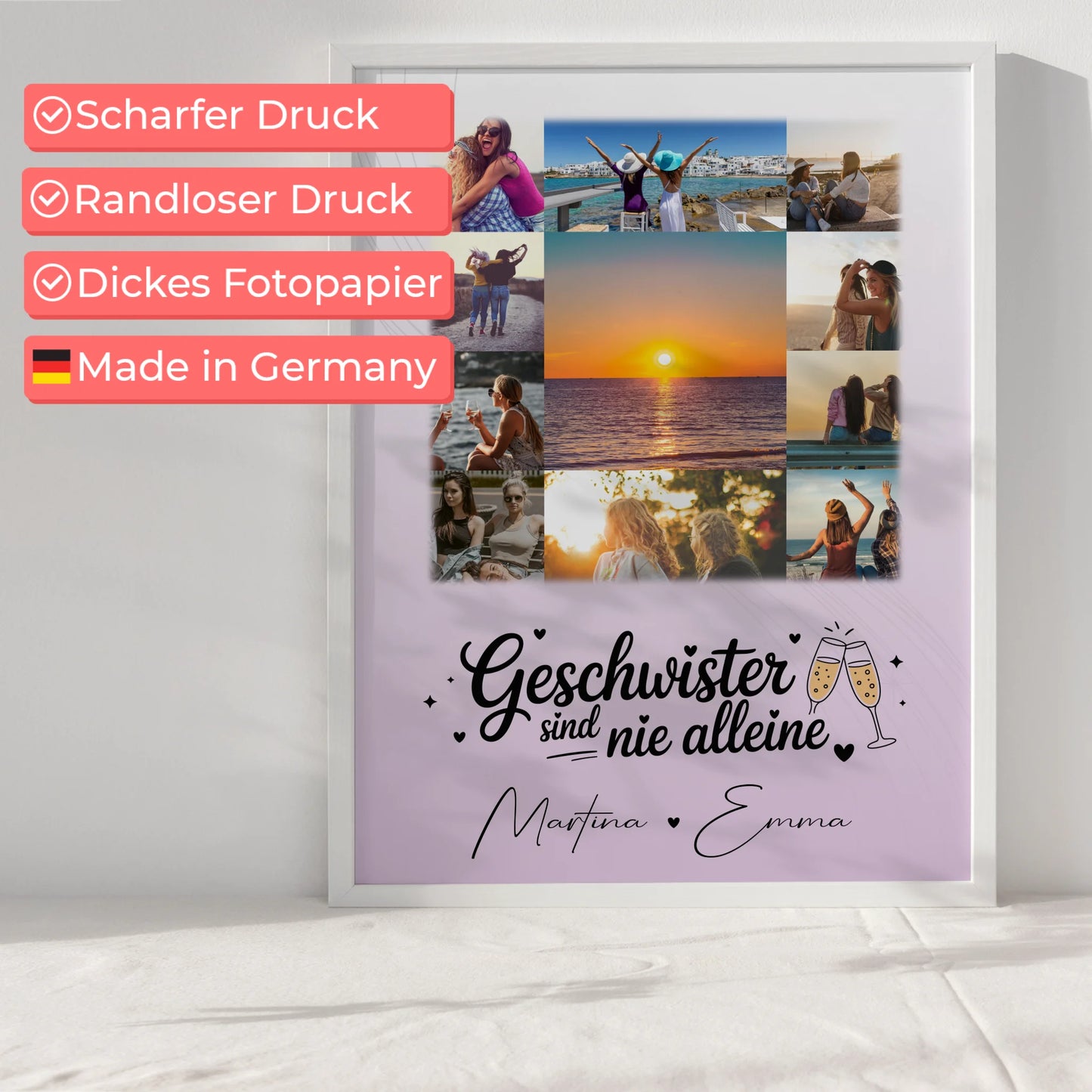 Personalisiertes Poster Schwester Geschwister sind nie alleine mit 11 Fotos