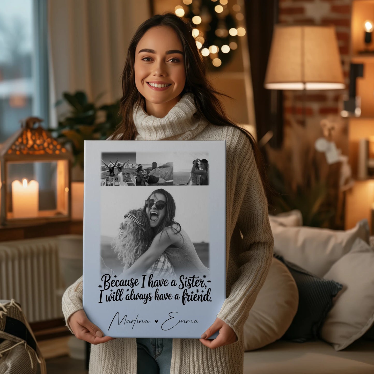 Personalisierte Leinwand Schwester mit 4 Fotos I Will Always Have a Friend Geschenk