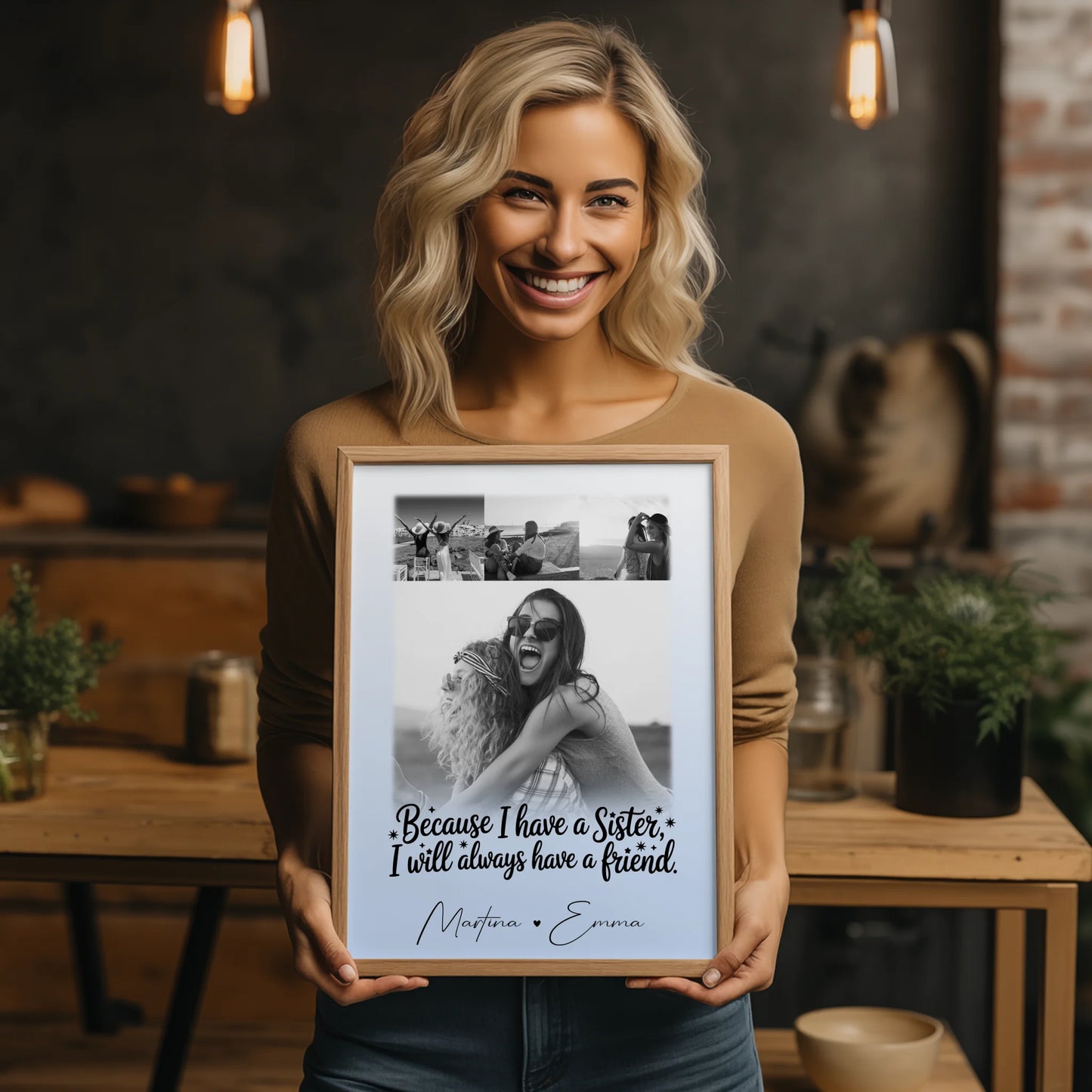 Personalisiertes Poster Schwester 4 Fotos mit Spruch I will always have a friend