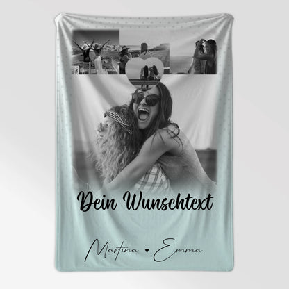 Personalisierte Namensdecke mit 4 Fotos 1 Herz Wunschtext wie Daumen und Zeigefinger 7