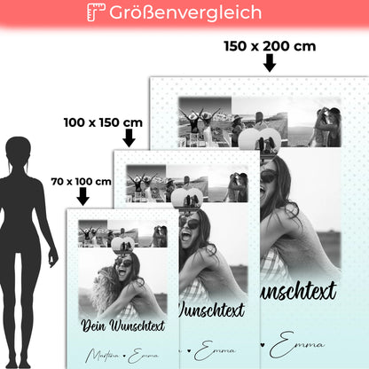 Personalisierte Namensdecke mit 4 Fotos 1 Herz Wunschtext wie Daumen und Zeigefinger 5