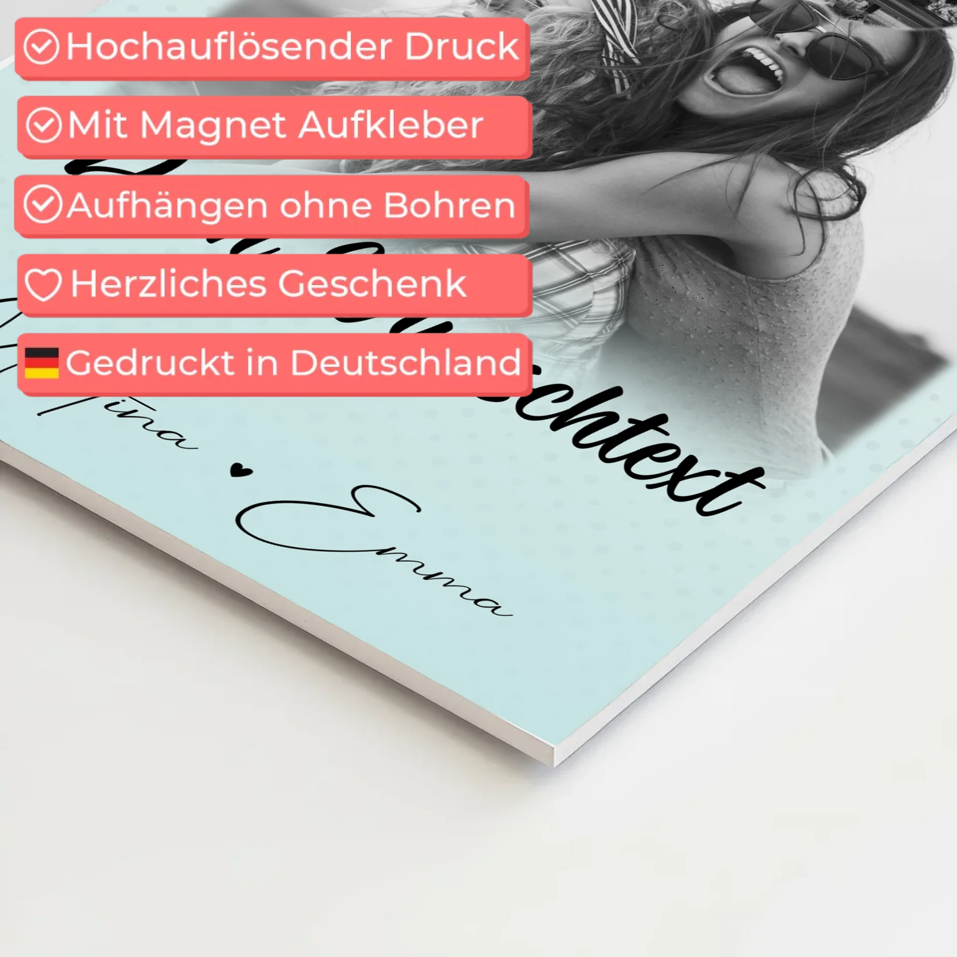 Personalisierbares Fotoboard Poster Magnetisch mit 4 Fotos Herz Wunschtext Wie Daumen und Zeigefinger 4