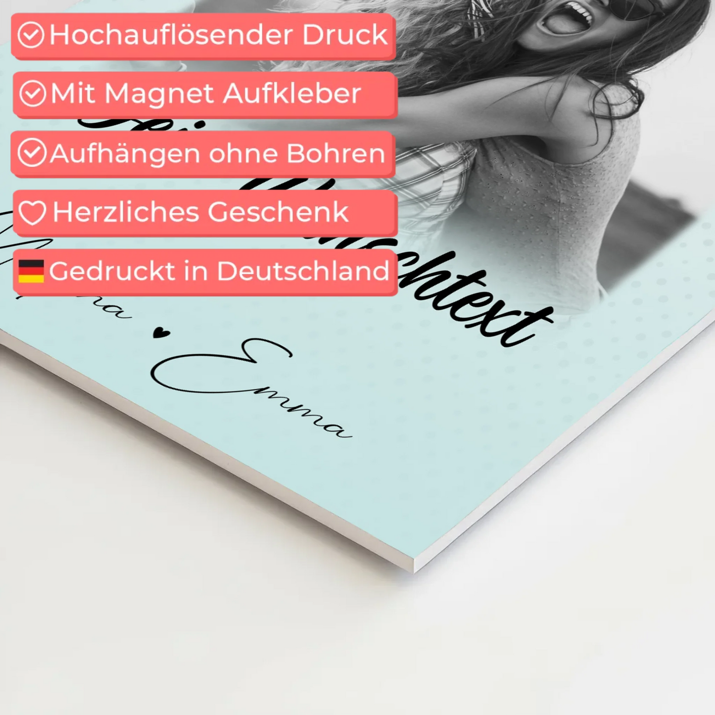 Personalisierbares Fotoboard Poster Magnetisch mit 4 Fotos Herz Wunschtext Wie Daumen und Zeigefinger 10