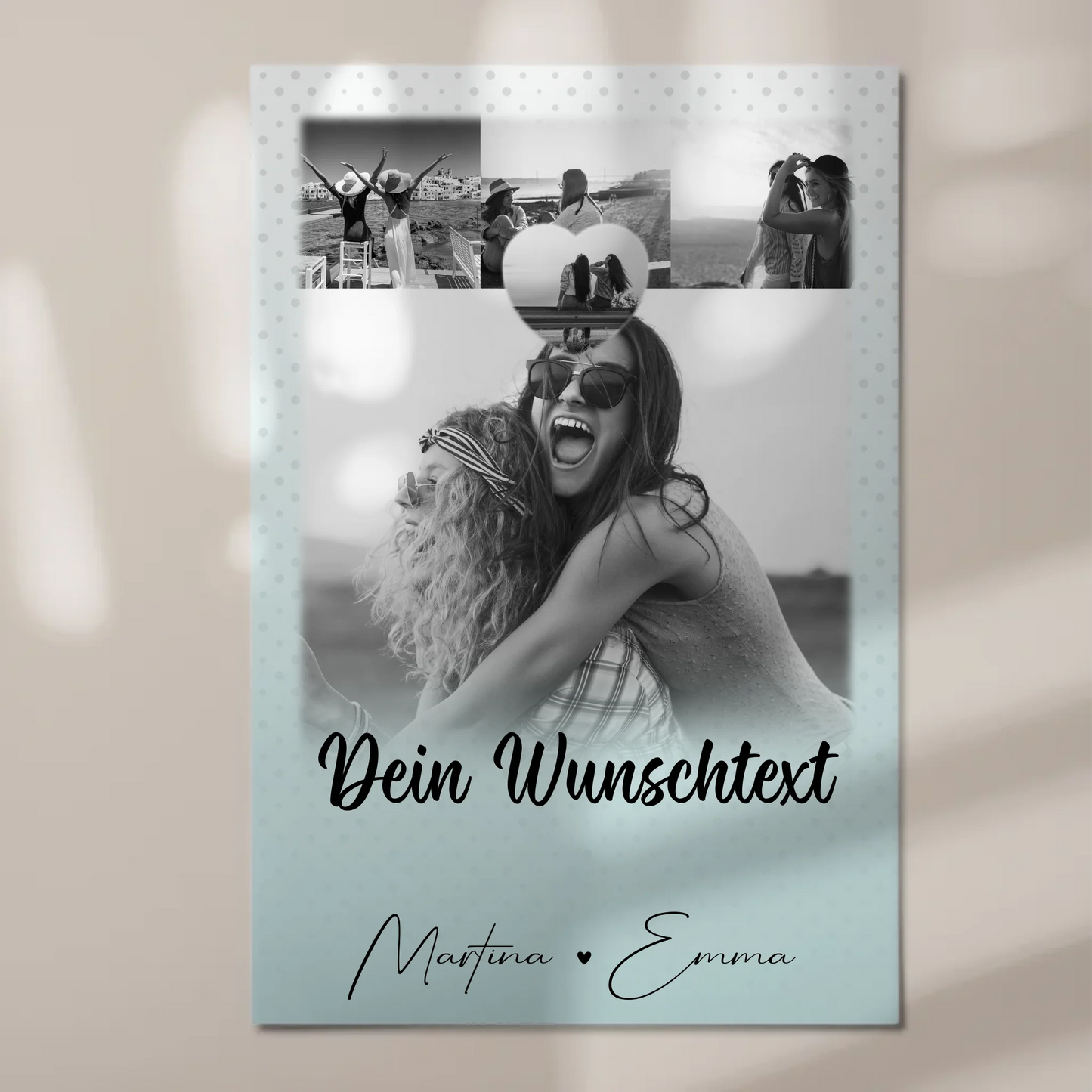 Personalisierbares Fotoboard Poster Magnetisch mit 4 Fotos Herz Wunschtext Wie Daumen und Zeigefinger