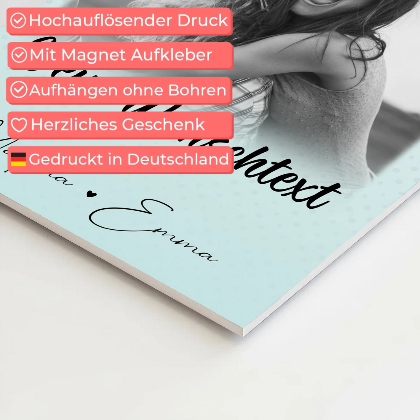 Personalisierbares Fotoboard Poster Magnetisch mit 4 Fotos Herz Wunschtext Wie Daumen und Zeigefinger