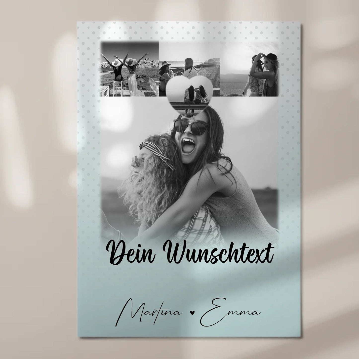 Personalisierbares Fotoboard Poster Magnetisch mit 4 Fotos Herz Wunschtext Wie Daumen und Zeigefinger