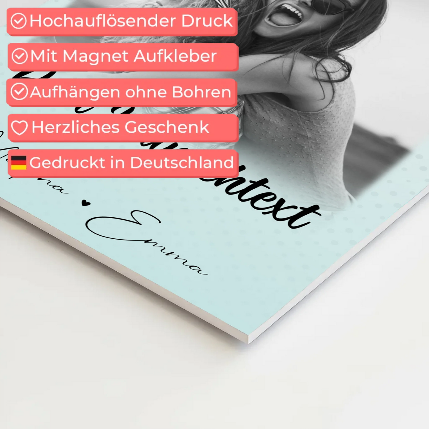 Personalisierbares Fotoboard Poster Magnetisch mit 4 Fotos Herz Wunschtext Wie Daumen und Zeigefinger
