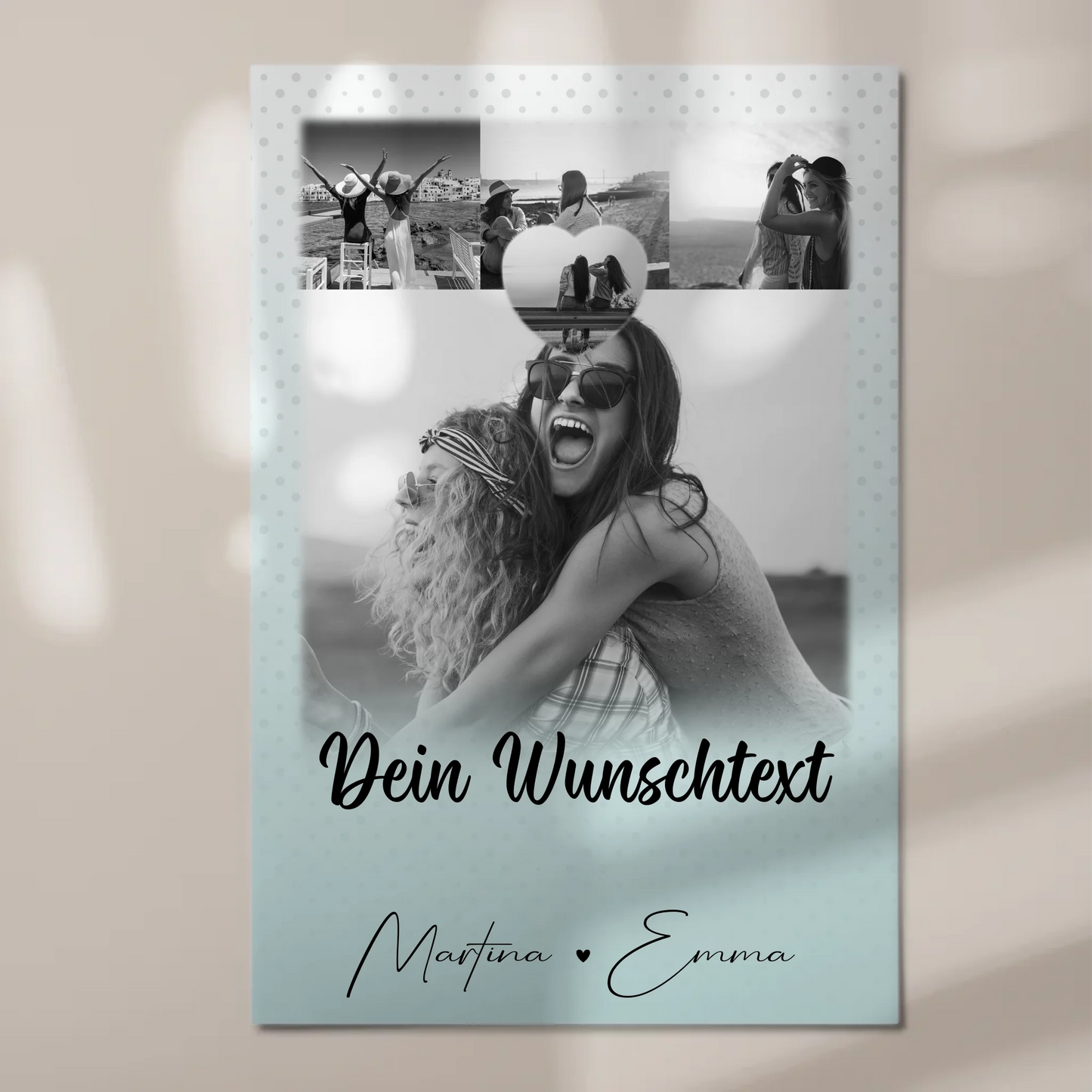 Personalisierbares Fotoboard Poster Magnetisch mit 4 Fotos Herz Wunschtext Wie Daumen und Zeigefinger