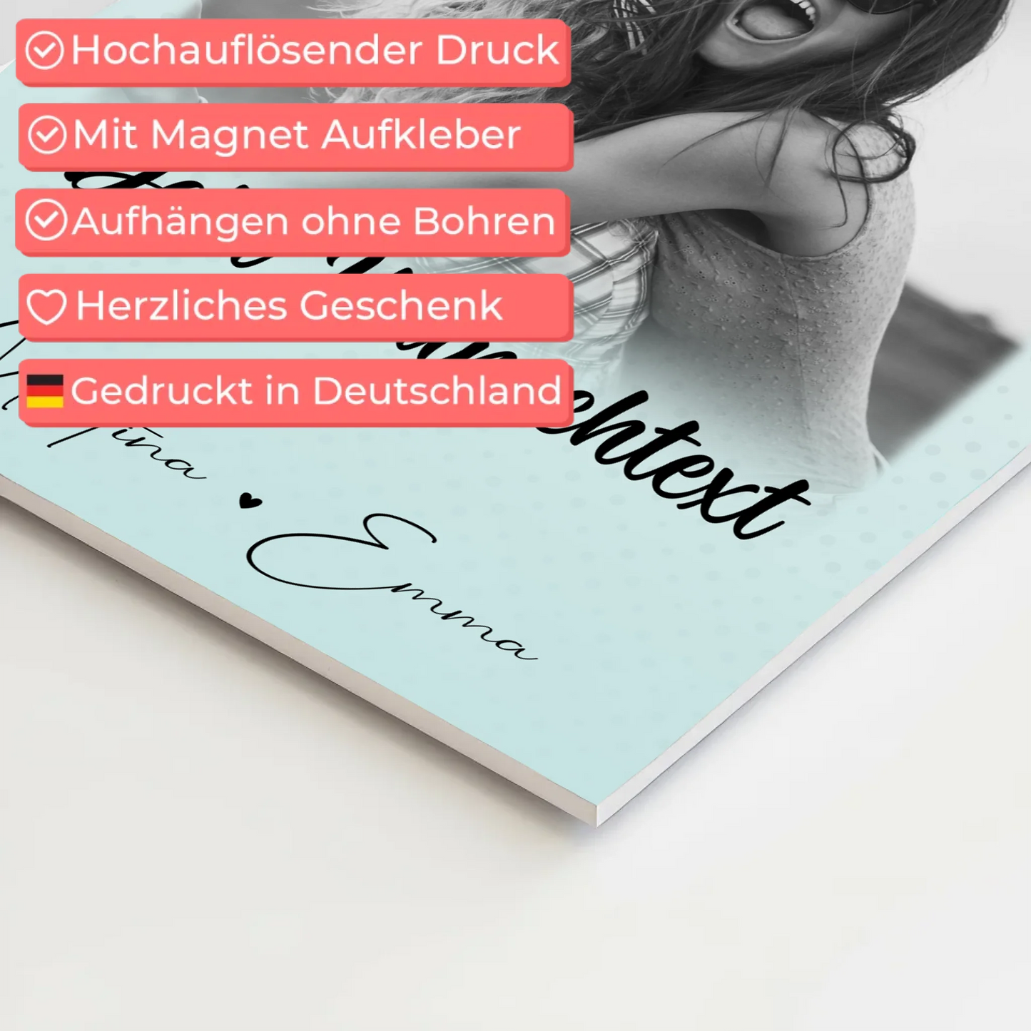 Personalisierbares Fotoboard Poster Magnetisch mit 4 Fotos Herz Wunschtext Wie Daumen und Zeigefinger