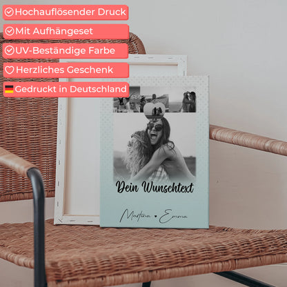 Personalisierte Schwester Leinwand mit 4 Fotos 1 Herz Wunschtext und Daumen Zeigefinger