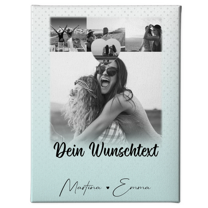 Personalisierte Schwester Leinwand mit 4 Fotos 1 Herz Wunschtext und Daumen Zeigefinger