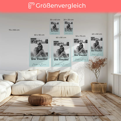Personalisierte Schwester Leinwand mit 4 Fotos 1 Herz Wunschtext und Daumen Zeigefinger