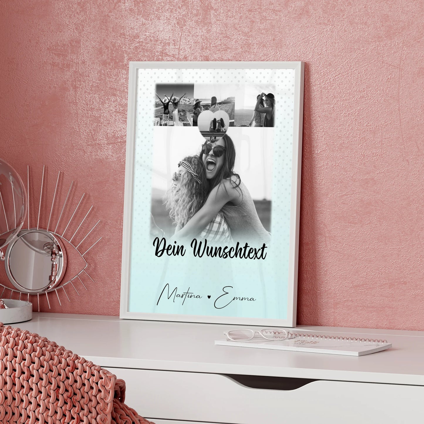 Poster Schwester mit 4 Fotos Herz Foto Wunschtext Wie Daumen und Zeigefinger