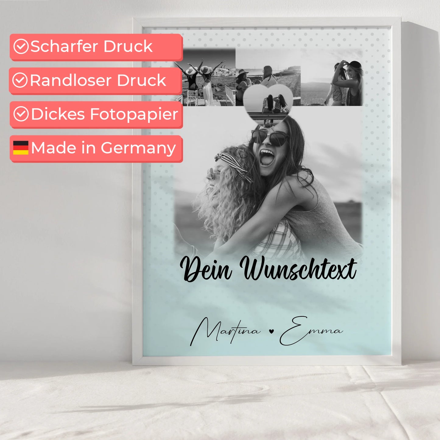 Poster Schwester mit 4 Fotos Herz Foto Wunschtext Wie Daumen und Zeigefinger