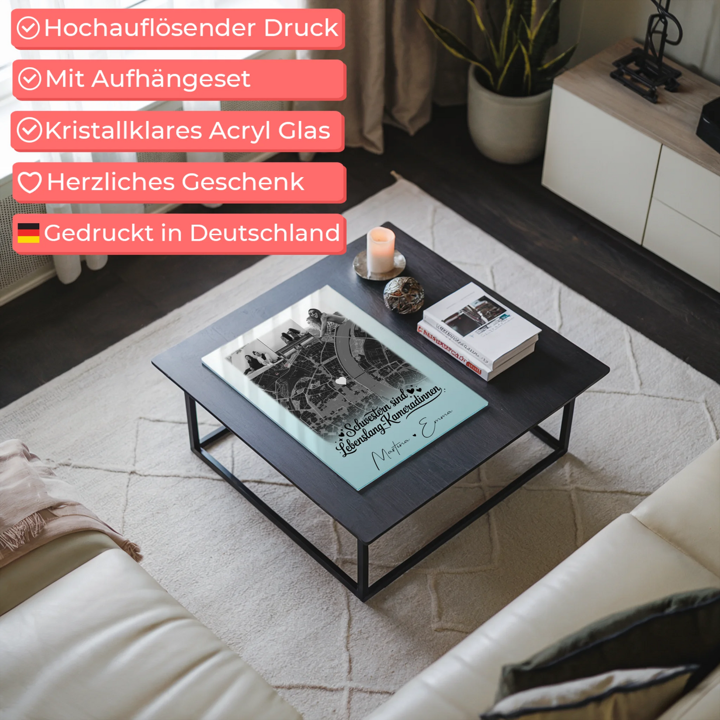 Personalisierte Geschenke mit Foto Mit Acrylglas 4 Fotos und Karte für Schwestern sind Kameradinnen