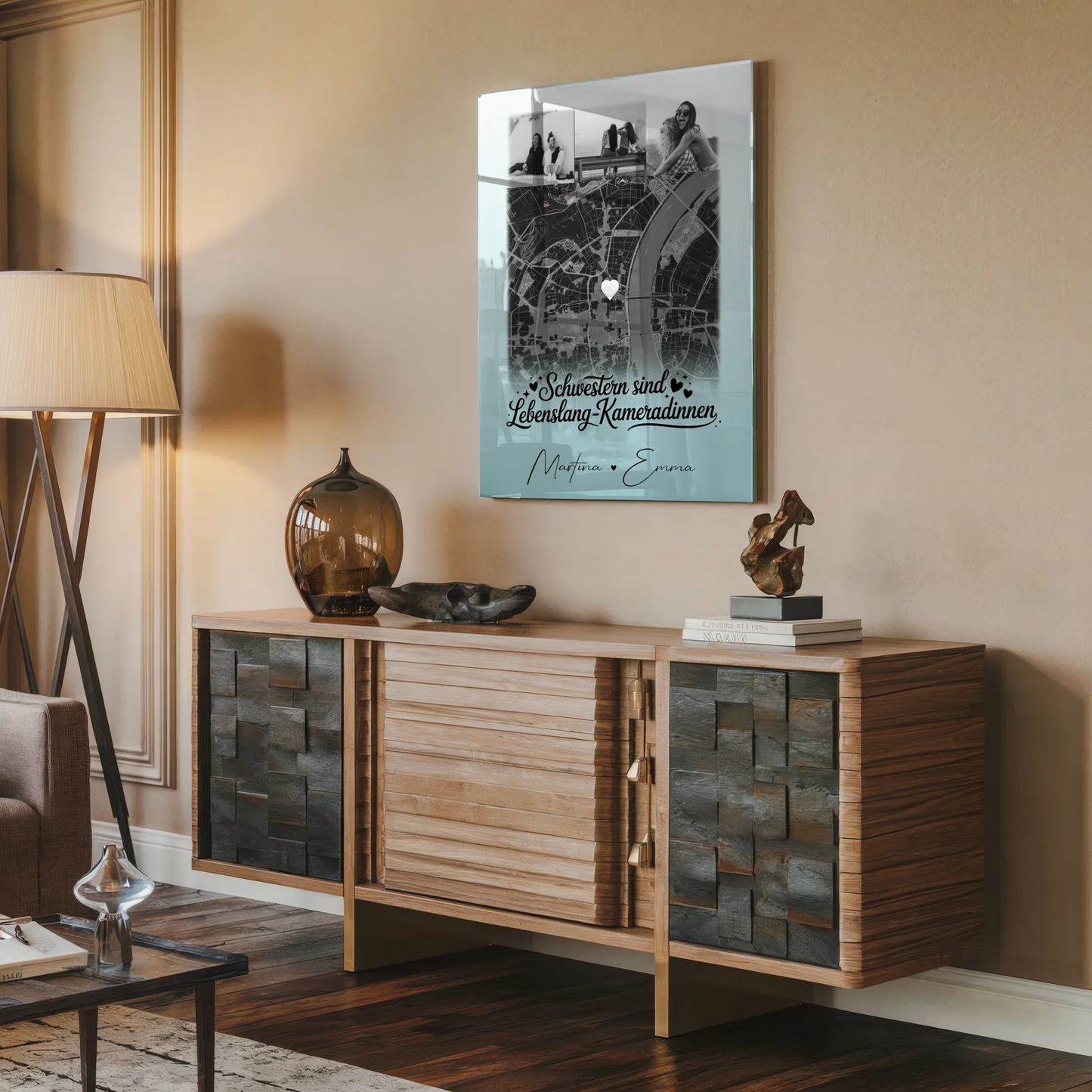 Personalisierte Geschenke mit Foto Mit Acrylglas 4 Fotos und Karte für Schwestern sind Kameradinnen