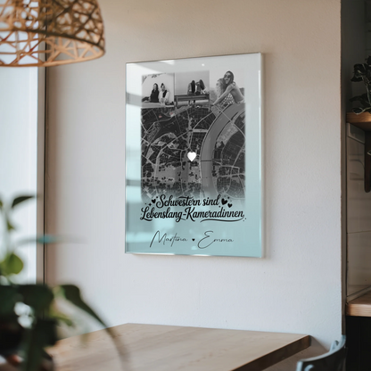 Personalisierte Geschenke mit Foto Mit Acrylglas 4 Fotos und Karte für Schwestern sind Kameradinnen