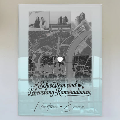 Personalisierte Geschenke mit Foto Mit Acrylglas 4 Fotos und Karte für Schwestern sind Kameradinnen