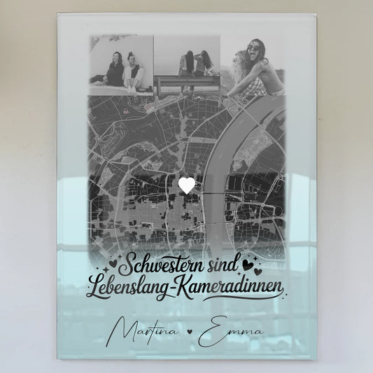 Personalisierte Geschenke mit Foto Mit Acrylglas 4 Fotos und Karte für Schwestern sind Kameradinnen