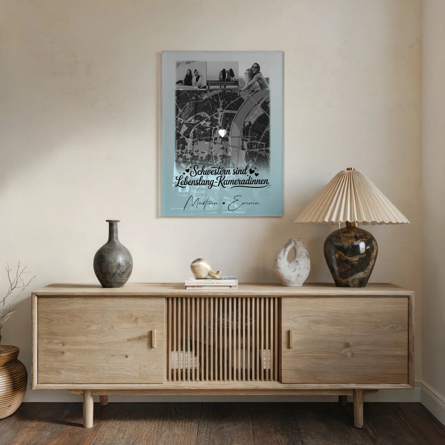 Personalisierte Geschenke mit Foto Mit Acrylglas 4 Fotos und Karte für Schwestern sind Kameradinnen