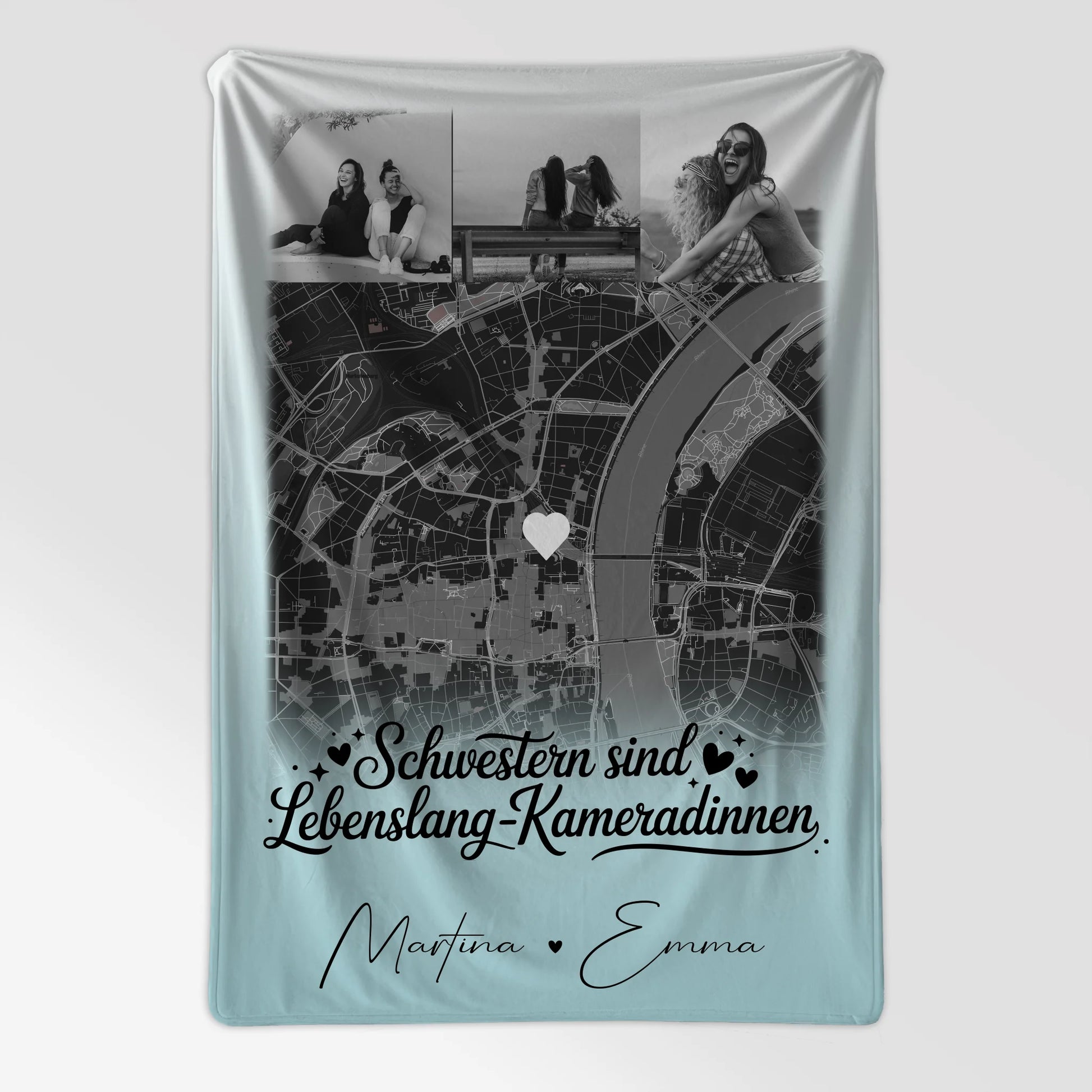 Personalisierte Namensdecke mit 4 Fotos und Karte für Schwestern sind Kameradinnen 7