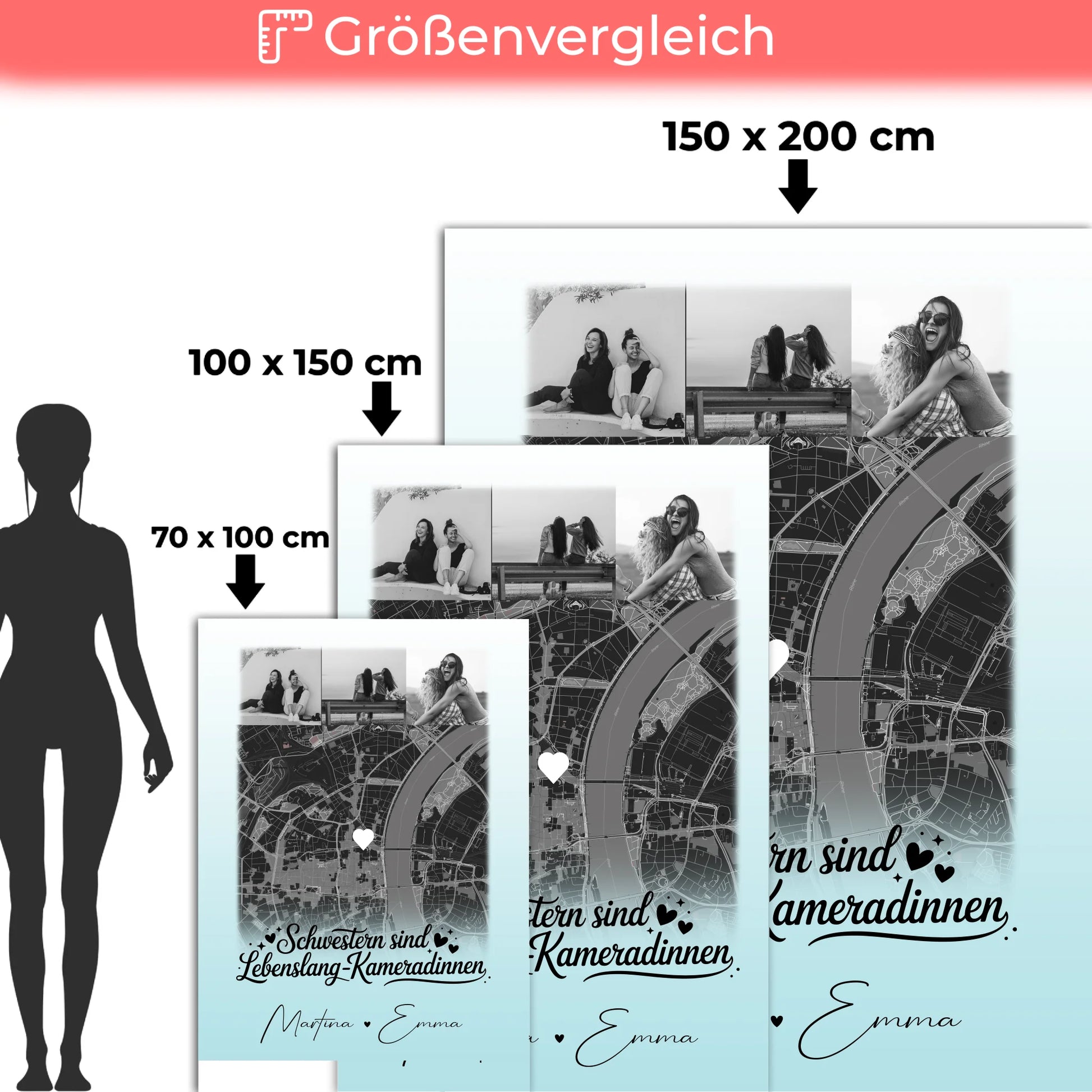 Personalisierte Namensdecke mit 4 Fotos und Karte für Schwestern sind Kameradinnen 5