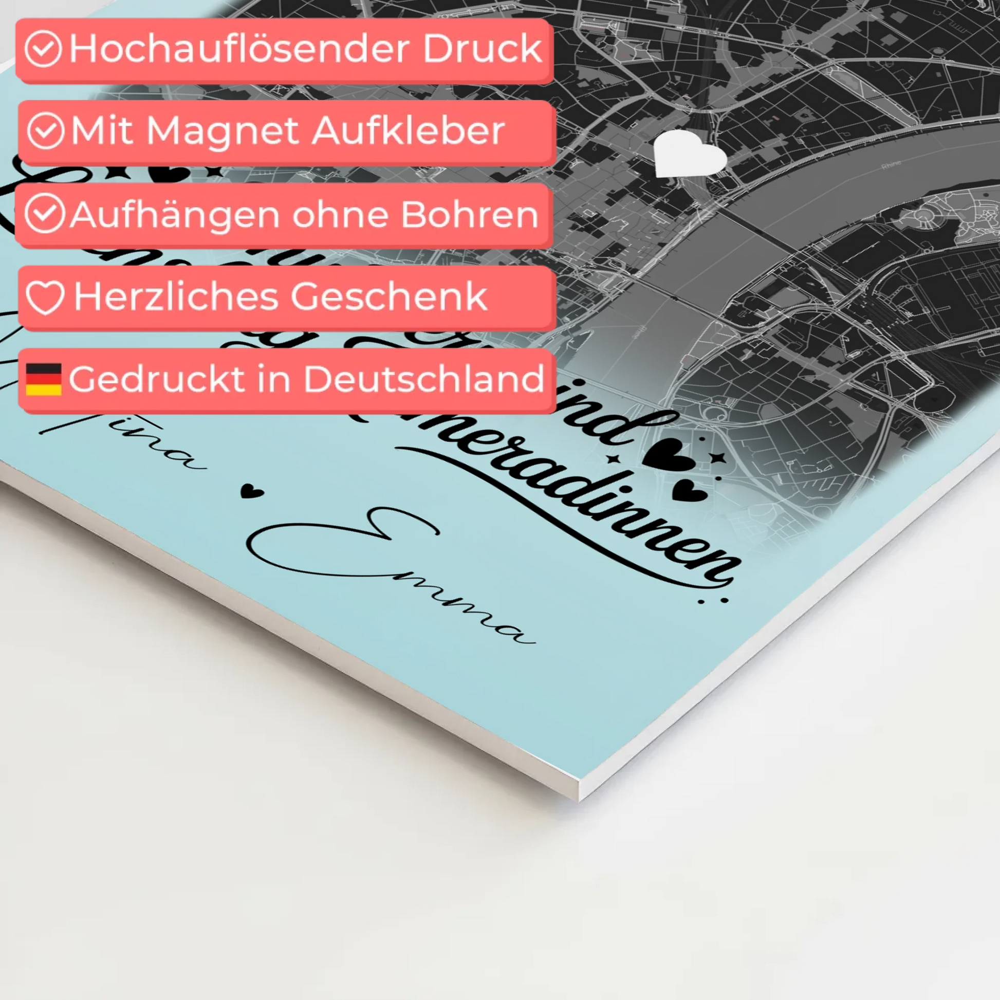 Magnetposter Fotoboard mit 4 Fotos und Karte Schwestern sind Kameradinnen 4