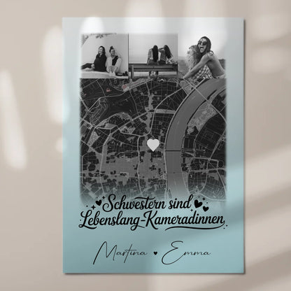 Magnetposter Fotoboard mit 4 Fotos und Karte Schwestern sind Kameradinnen 7