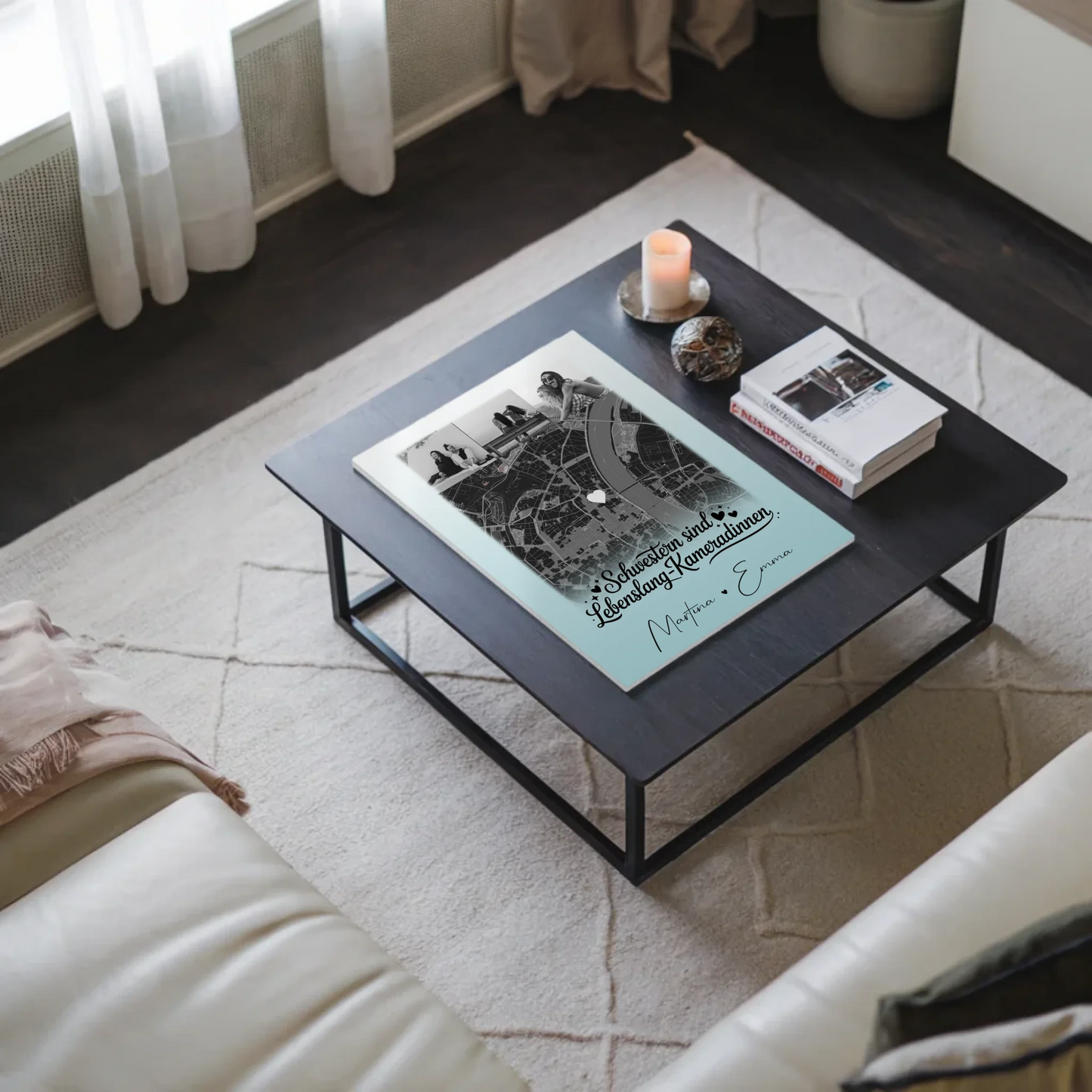 Magnetposter Fotoboard mit 4 Fotos und Karte Schwestern sind Kameradinnen 9