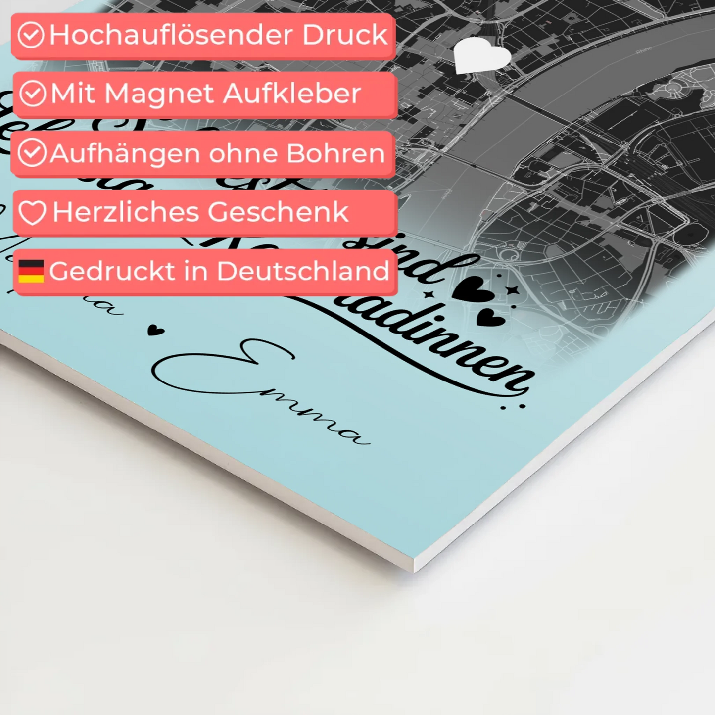 Magnetposter Fotoboard mit 4 Fotos und Karte Schwestern sind Kameradinnen