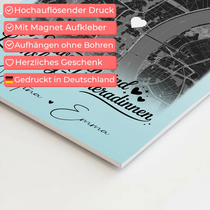 Magnetposter Fotoboard mit 4 Fotos und Karte Schwestern sind Kameradinnen