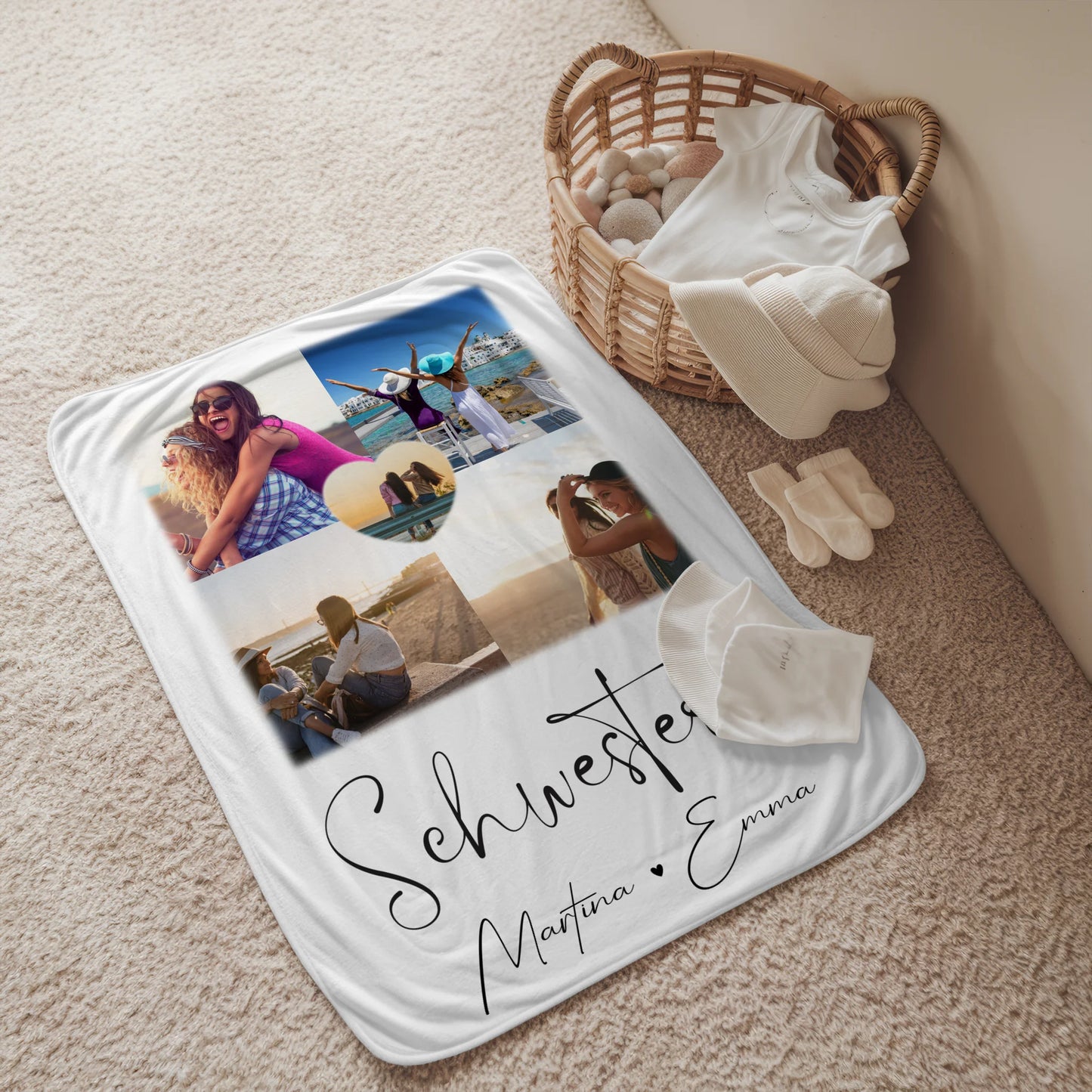 Personalisierte Kuscheldecke Mit Namen 4 Fotos und 1 Herz Foto Perfektes Geschenk 2