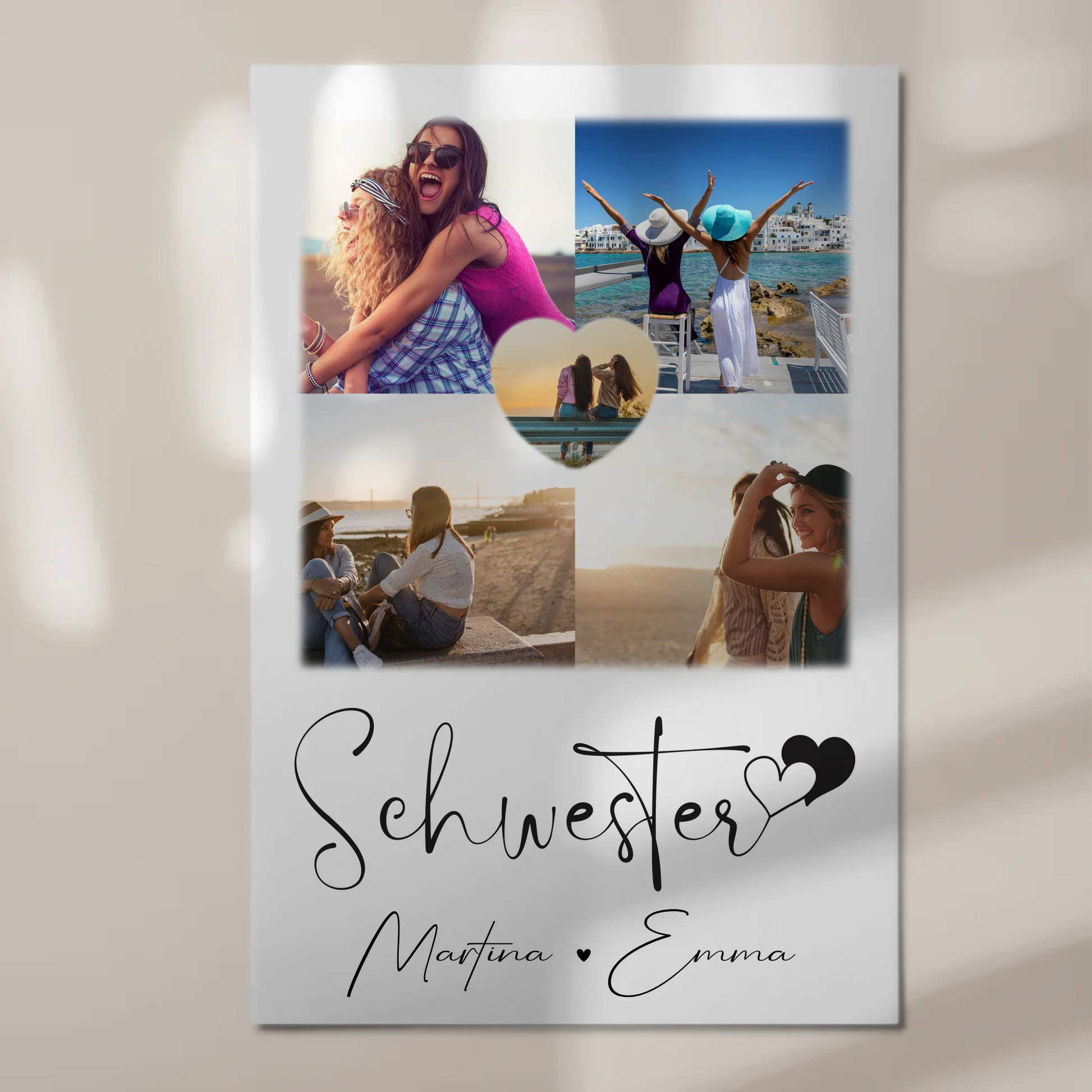 Personalisierbares Fotoboard Poster Magnetisch mit 4 Fotos und Herz Foto für individuelle Geschenke 1
