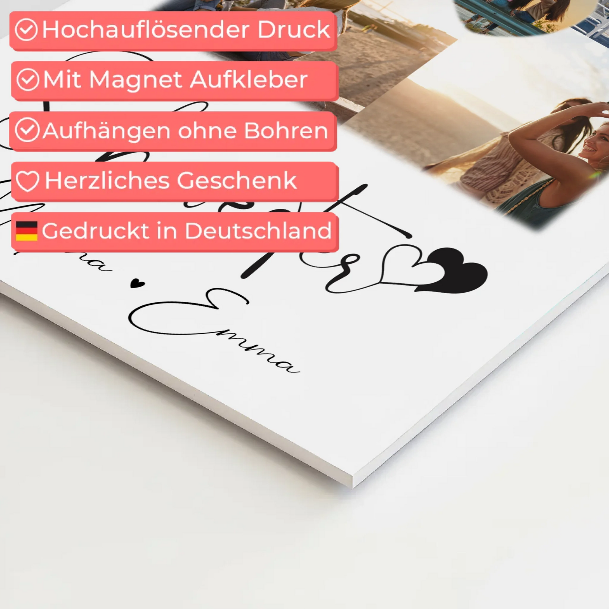 Personalisierbares Fotoboard Poster Magnetisch mit 4 Fotos und Herz Foto für individuelle Geschenke 10