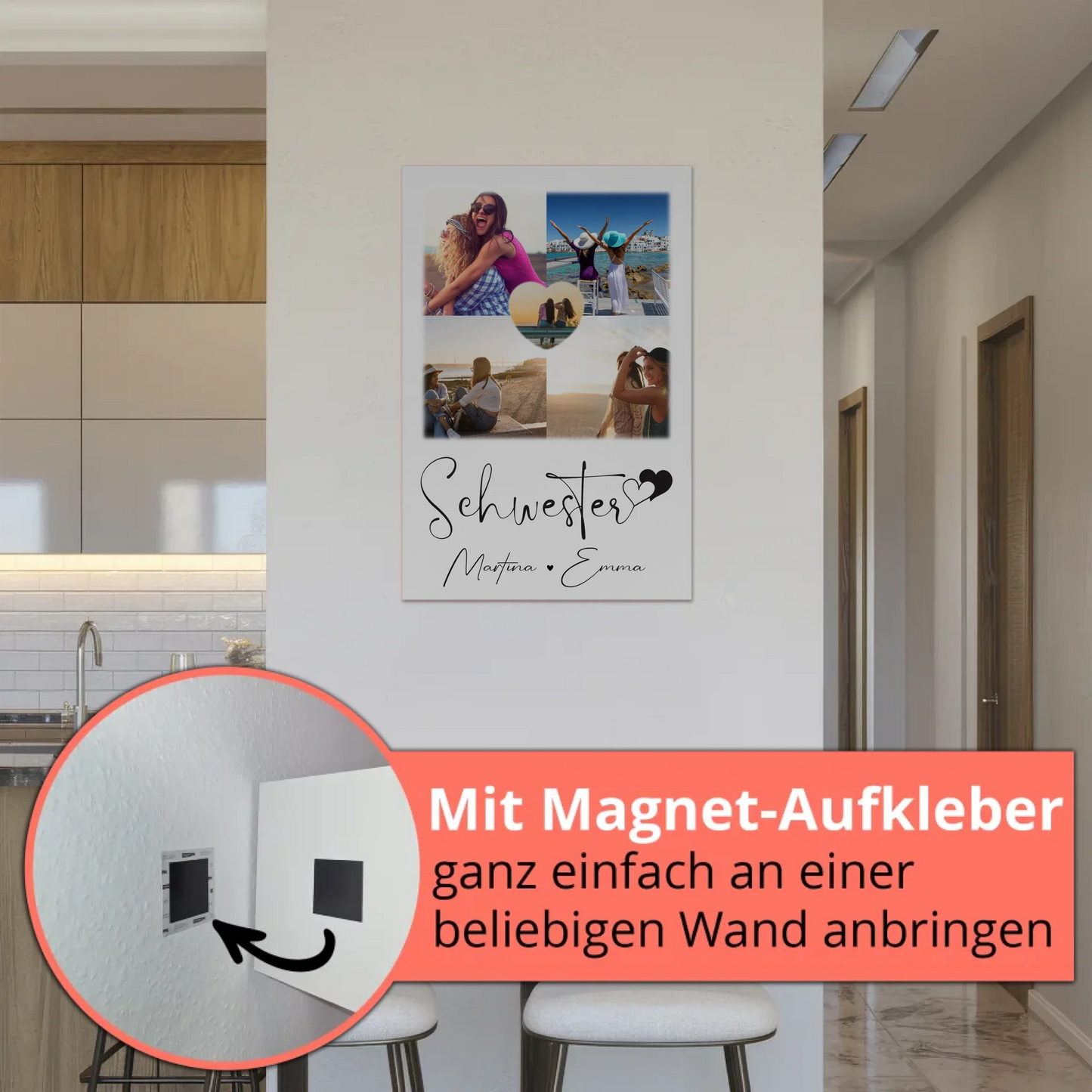 Personalisierbares Fotoboard Poster Magnetisch mit 4 Fotos und Herz Foto für individuelle Geschenke