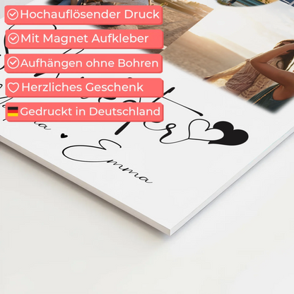 Personalisierbares Fotoboard Poster Magnetisch mit 4 Fotos und Herz Foto für individuelle Geschenke