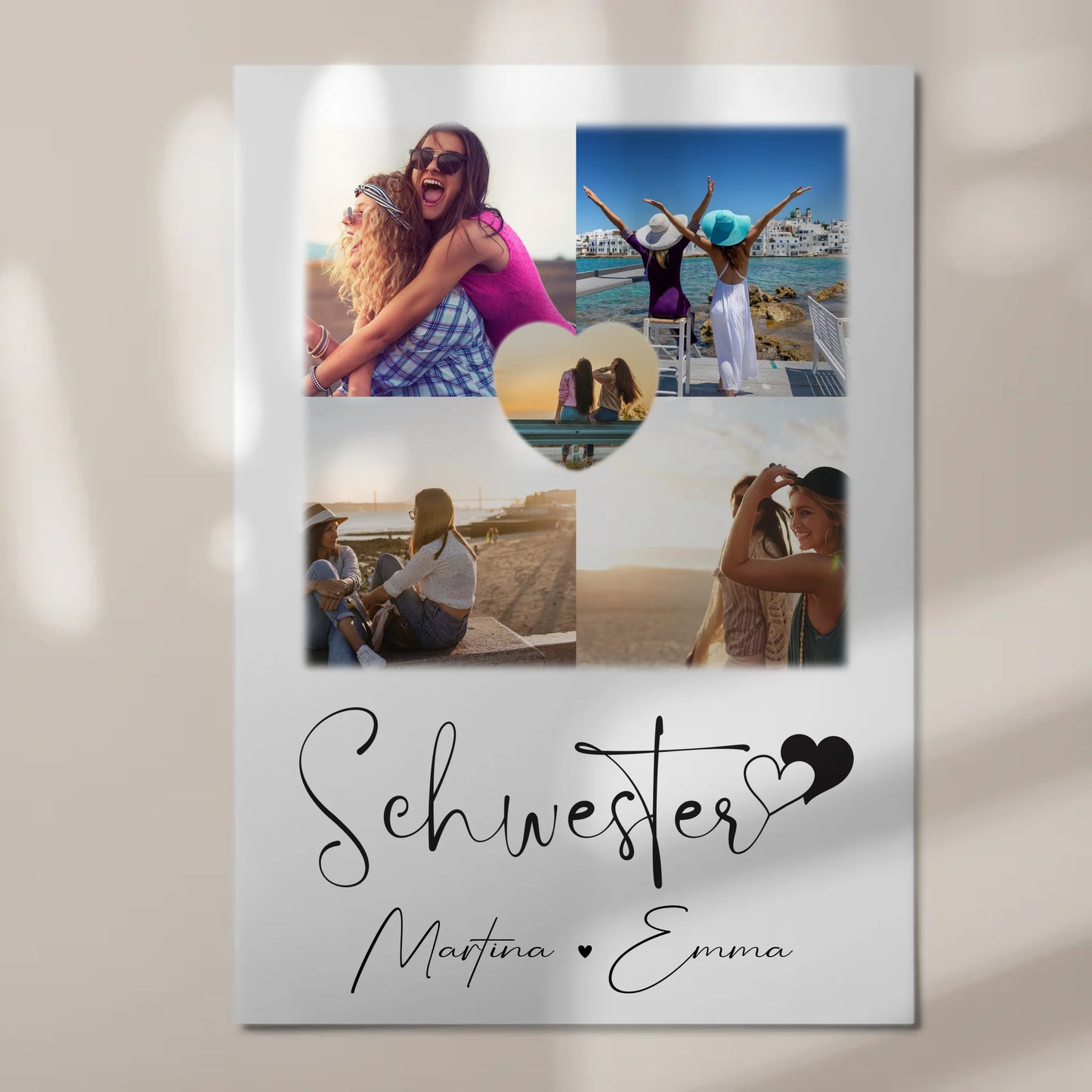 Personalisierbares Fotoboard Poster Magnetisch mit 4 Fotos und Herz Foto für individuelle Geschenke