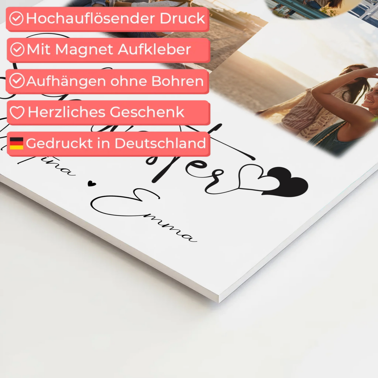 Personalisierbares Fotoboard Poster Magnetisch mit 4 Fotos und Herz Foto für individuelle Geschenke