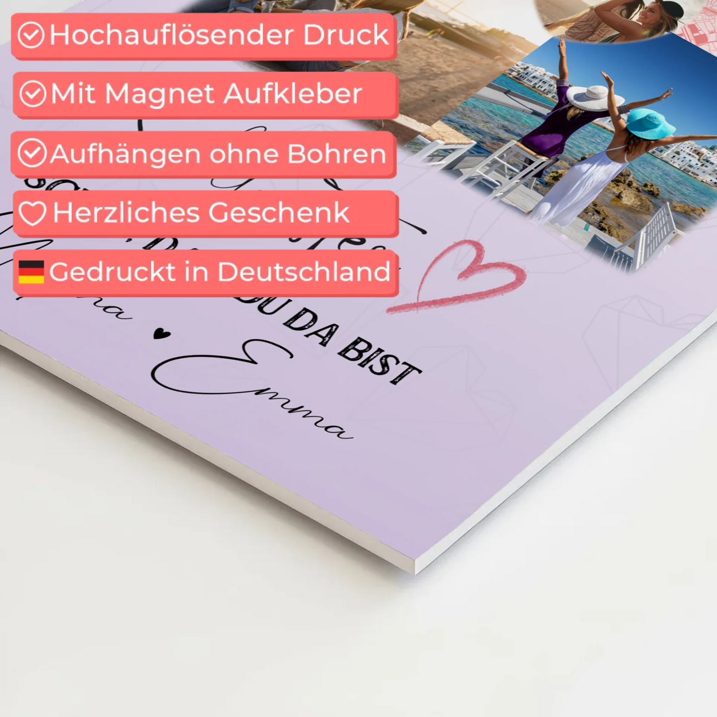 Personalisiertes Fotoboard Poster Magnetisch mit 3 Fotos Herz Foto Karte für individuelle Geschenke 10
