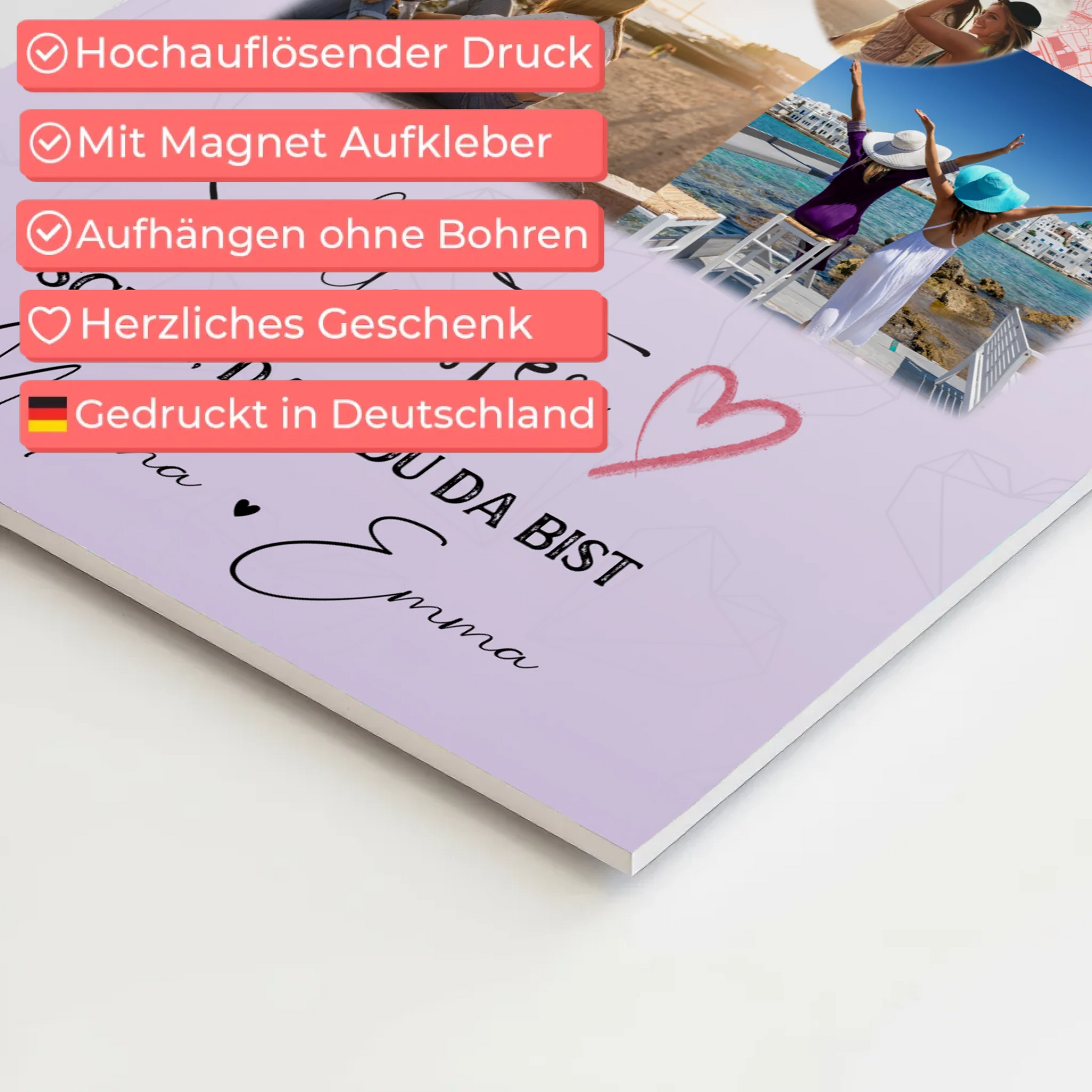 Personalisiertes Fotoboard Poster Magnetisch mit 3 Fotos Herz Foto Karte für individuelle Geschenke 10