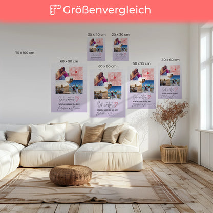 Personalisierte Schwester Leinwand mit 3 Fotos und Herz Foto Karte Geschenkidee