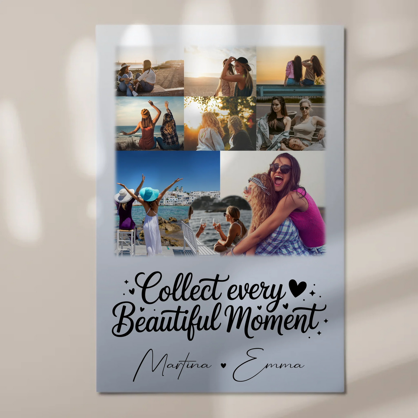 Personalisierbares Fotoboard Magnet Poster mit 8 Fotos und 1 Herz Foto für individuelle Geschenke 1