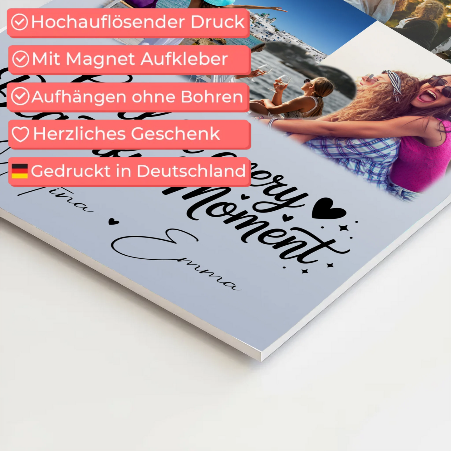 Personalisierbares Fotoboard Magnet Poster mit 8 Fotos und 1 Herz Foto für individuelle Geschenke 4