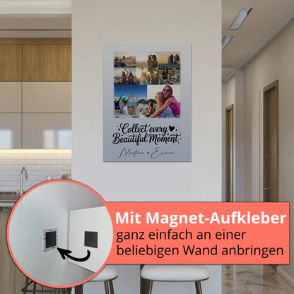 Personalisierbares Fotoboard Magnet Poster mit 8 Fotos und 1 Herz Foto für individuelle Geschenke